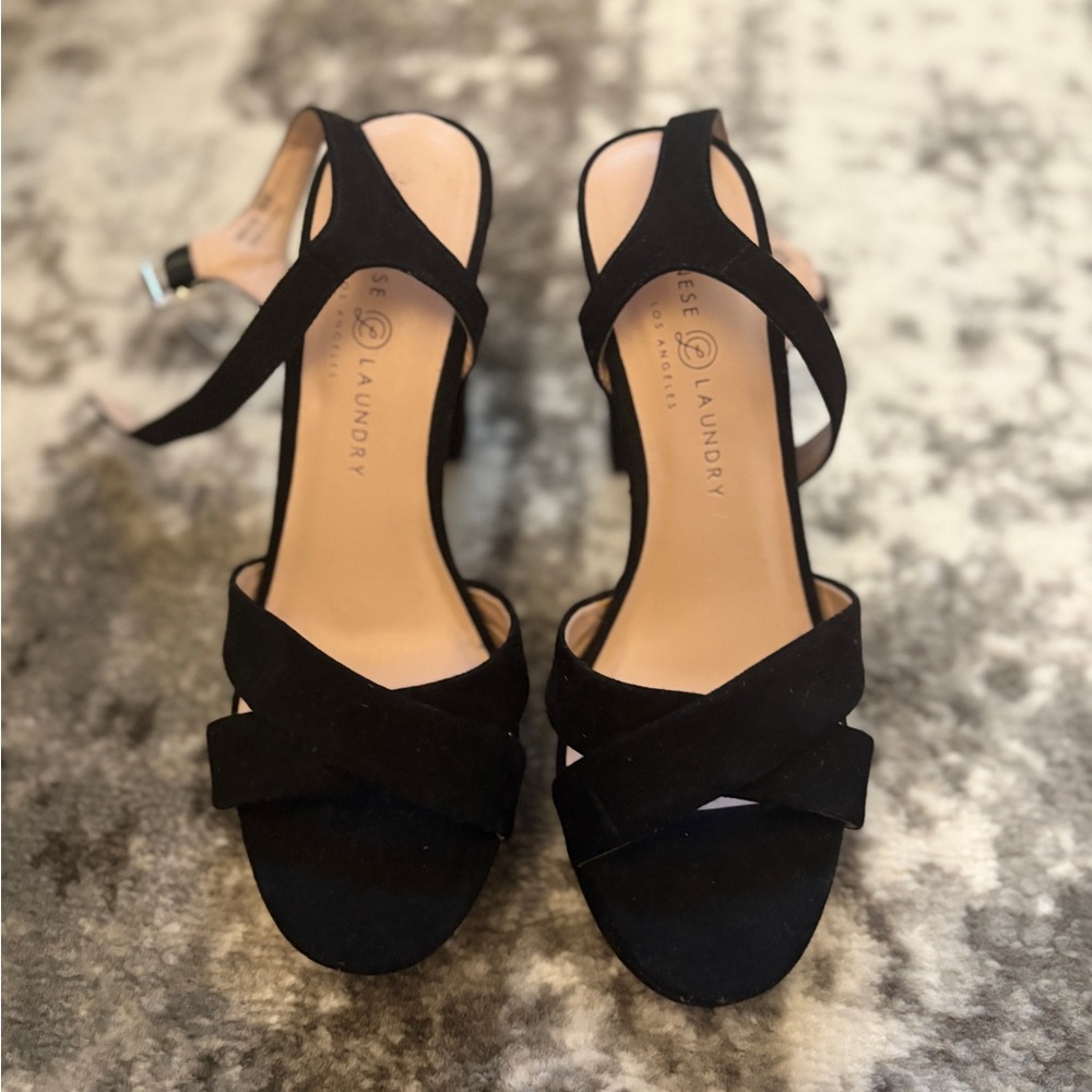Chinese Laundry Black Suede Strappy Heels